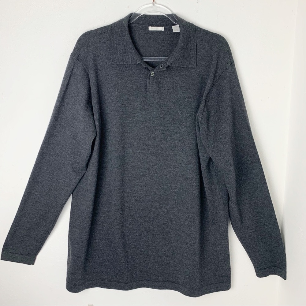 Men’s 100% Merino Wool Polo Sweater Gray sz XXL